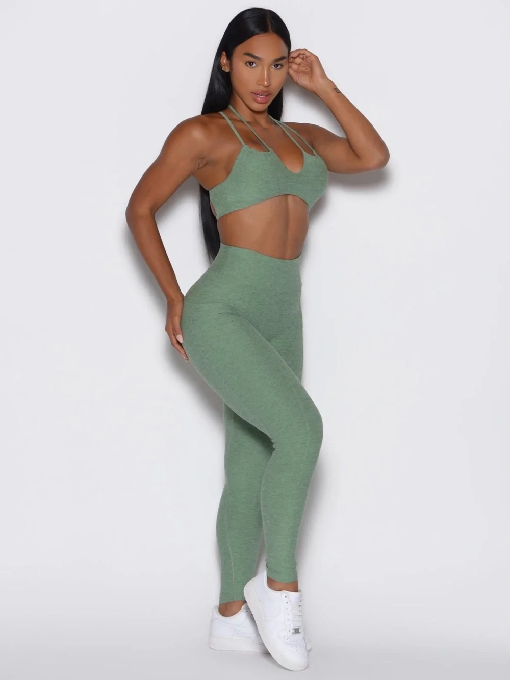Bombshell Sportswear Basil Green Define Leggings & Multie Sports Bra Set